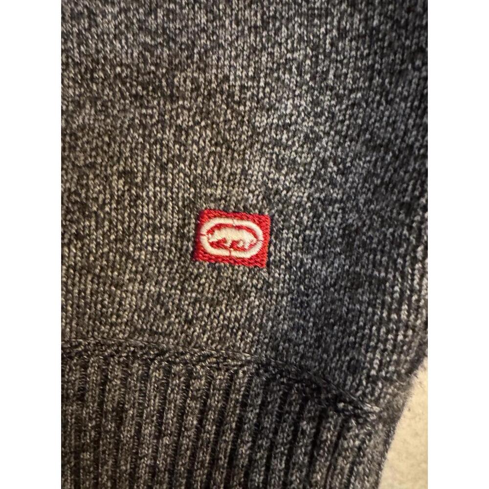 Ecko Unltd Sweater Mens L Navy Blue Crisp Rhino Pullover Brown Elbow Pads NWT - Picture 3 of 3